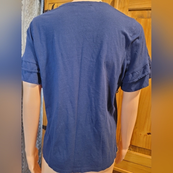 Michael Kors Navy Blue Women's Ruffle SleeveTop - Picture 4 of 4